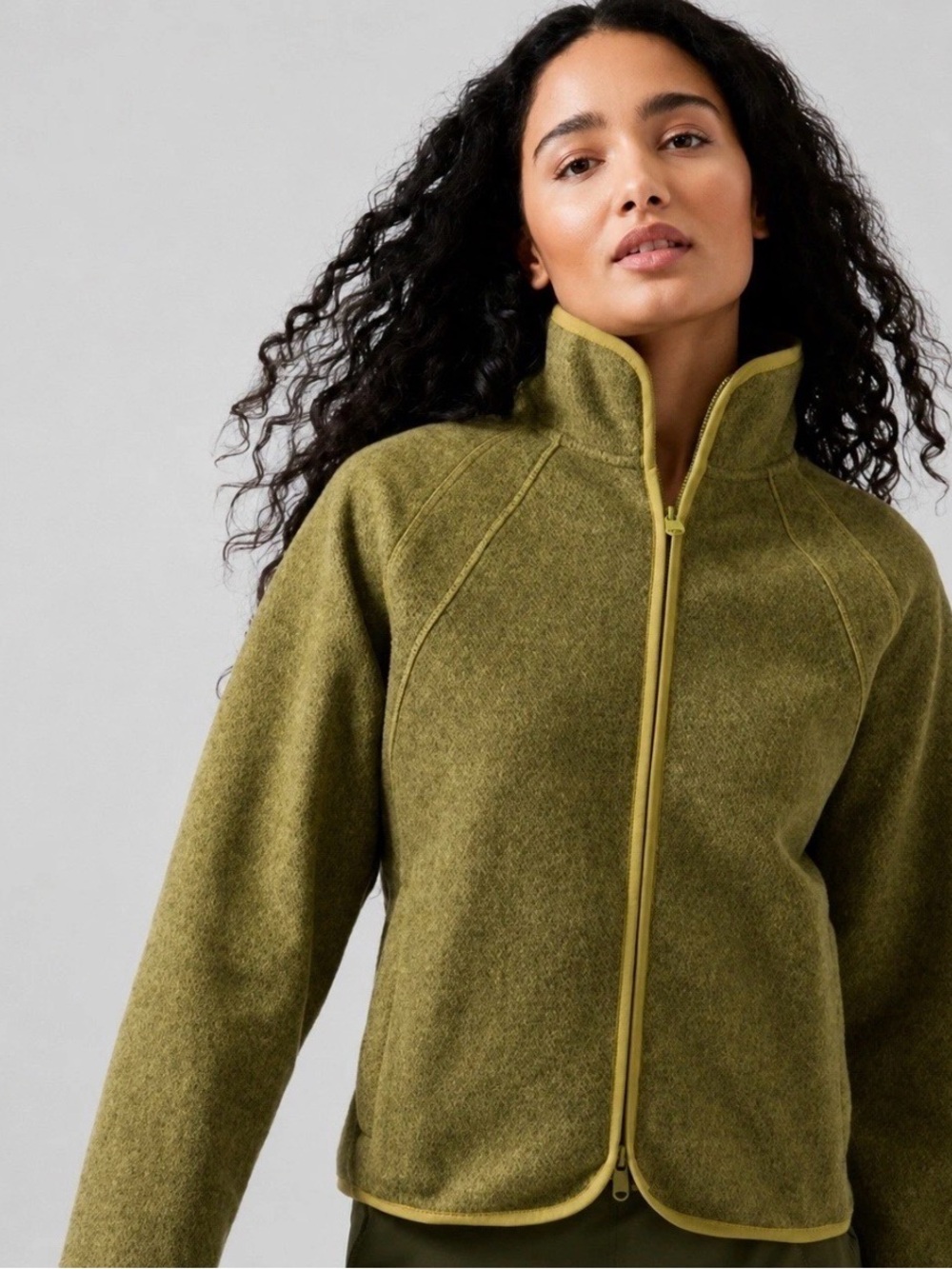 Athleta Olive-Tone Full-Zip Teddy Jacket